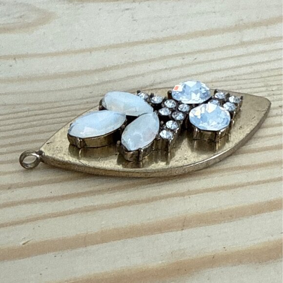 Gold-Toned Leaf-Shaped Pendant With Rhinestone & Opalescent Embellishments - Picture 2 of 4